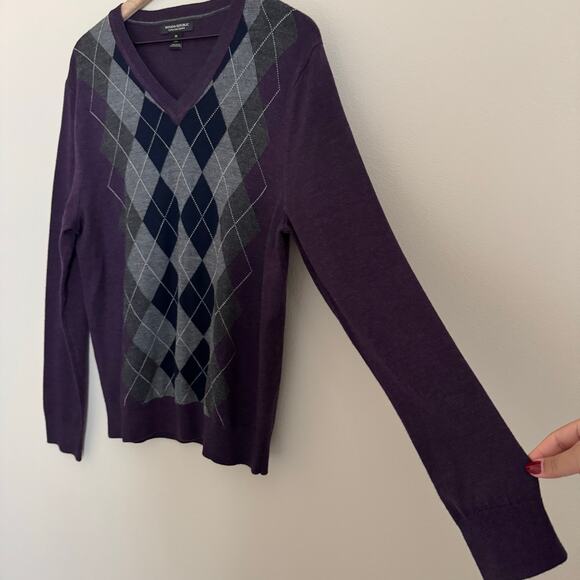 Banana Republic Mens Ultra Fine Merino Wool Argyle Sweater Size Medium Shirt Top - Picture 6 of 10